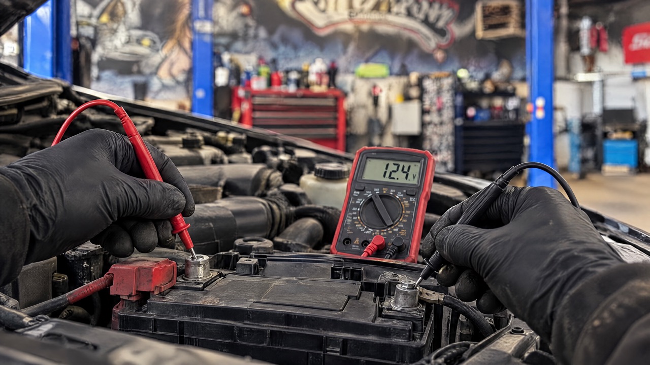 Testing a battery at the terminals: 12.4 volts