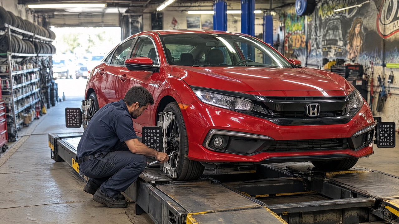 Alignment targets on a Civic, adjusting the tie rod